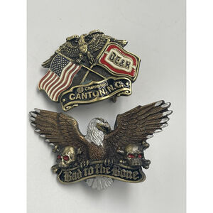 American VTG Brass Belt Buckles Set/2 USA American Biker Western BE&K Limited Ed